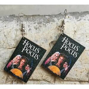 Book Cover Earrings -‎ Hocus Pocus Book Earrings - Wood Book Earrings